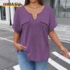 Women's Fashion Casual Solid Color Print Short Sleeve V Neck Blouses & Shirts