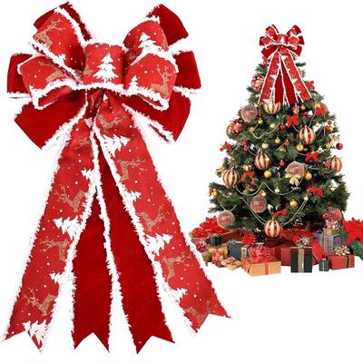 1pc Wired Red Christmas Bow with Snowflake Christmas Decoration for Tree Topper and Front Door, Gift Wrapping Accessories
