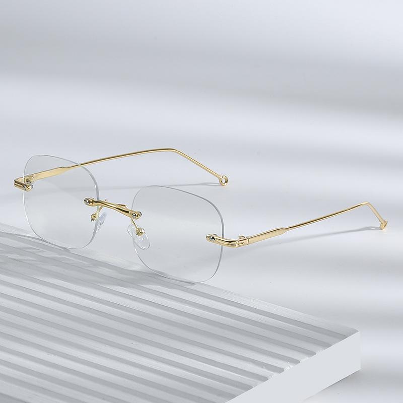 Rimless Rectangle Myopia Glasses Women Men Anti Blue Light Finished Prescription Eyewear Silver Gold Alloy Glasses Frame