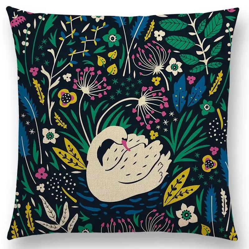 Niedliche kleine Tiere Blumenmuster Sofa Überwurf Kissenbezug Lieblicher Vogel Igel Reh Schwan Hase Kissenbezug