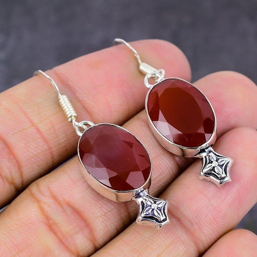 Red Carnelian Gemstone Handmade 925 Sterling Silver Jewelry Earring 1.89" G9f49