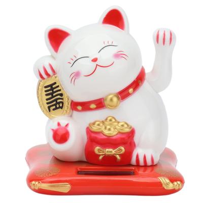 Wealth Welcoming Cat Solar Powered Cute Lucky Cat with Waving Arm for Home Office CarWhite