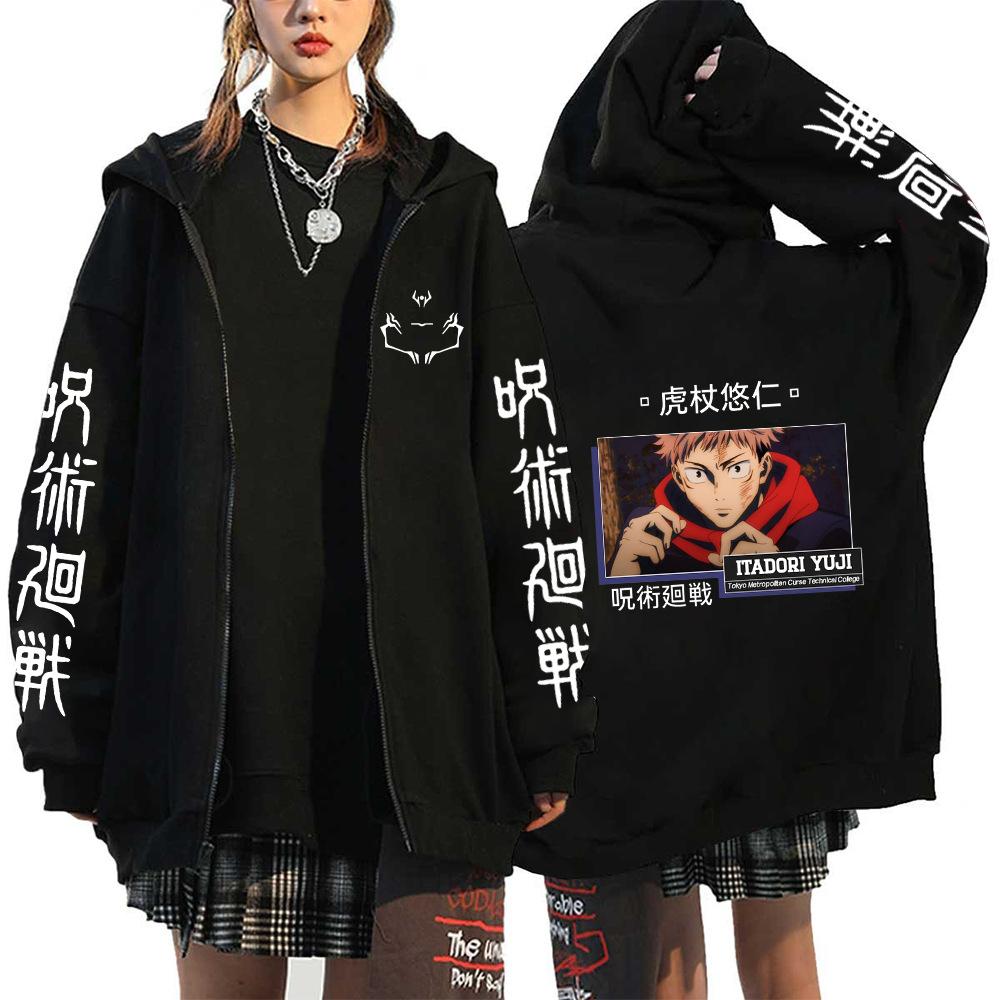 Autumn Zip Up Jacket Anime Jujutsu Kaisen Zip Plus Size