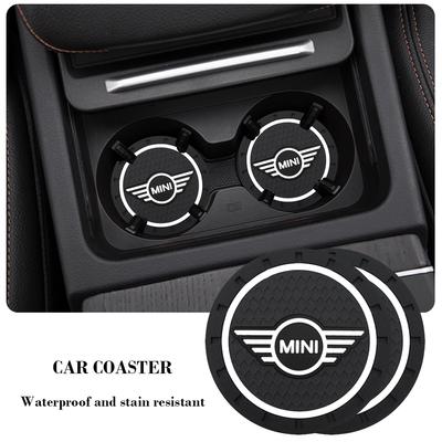 2Pcs Car Silicone Coaster Anti-Slip Water Cup Drink Mat For MINI Cooper JCW WORKS R55 R56 F55 F56 R57 R58 R59 R60 R50