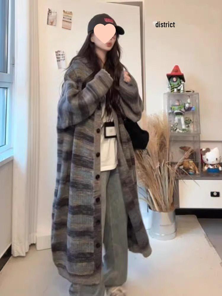 Ανοιξιάτικο/Καλοκαιρινό Γυναικείο Ρετρό Χρωματικό Μπλοκ Πλεκτό Καρντιγκάν Παλτό με Κουκούλα