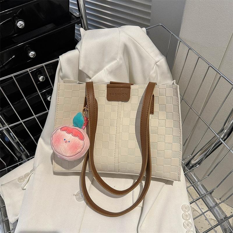 Large Capacity Simple Bag for Women's New Versatile Textured Plaid Shoulder Bag for Class Commuting Toy Bag
