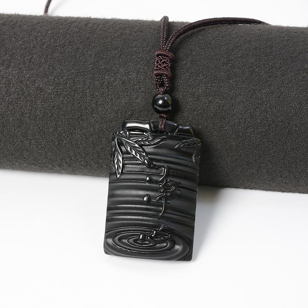 Natural Obsidian Serenity Pendant: Unisex Large Ethnic Water Drop Necklace