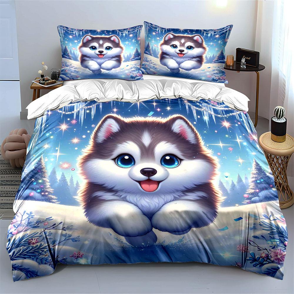 "Frosty Husky Wonderland Bliss" Bedding Sets Duvet Covers Pillowcases(1* Duvet Cover 2* Pillowcases Without Duvet Insert)