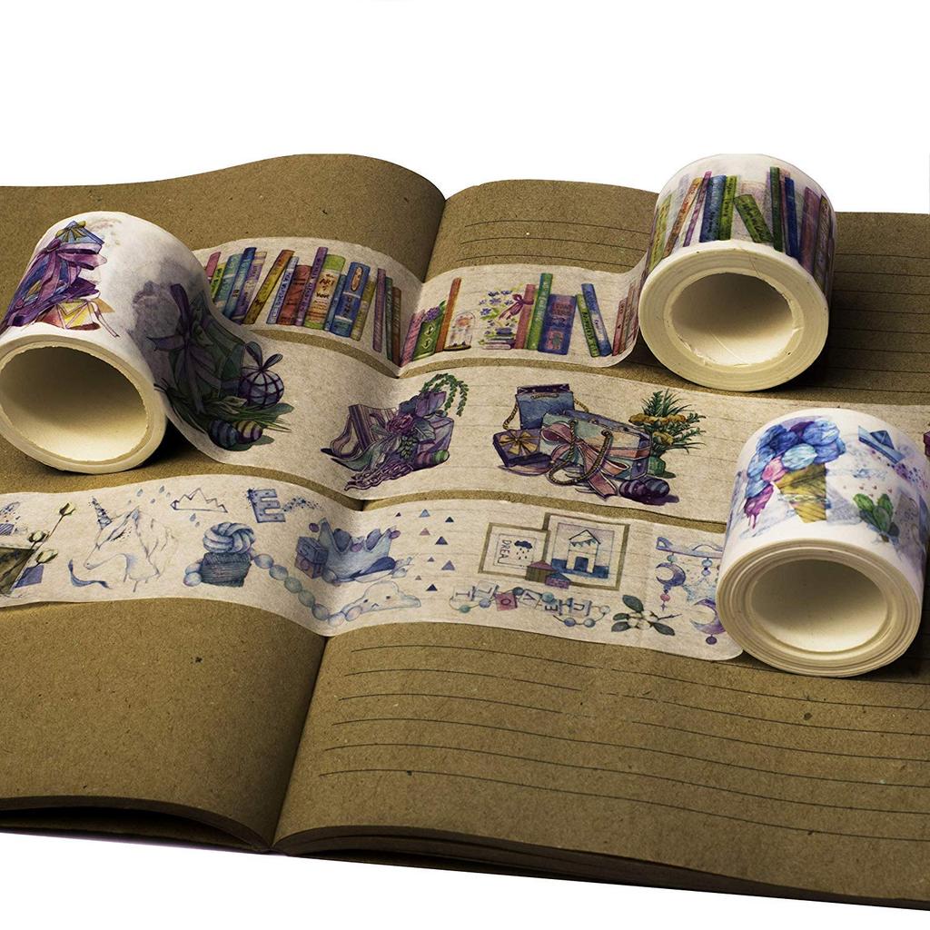 Navy Peony Colorful Book Line Washi Tape Set 30mm x Cute Japanese Decorative Tape Purple Adhesive Tape for Decorating and More Wide Washi Tape Roll