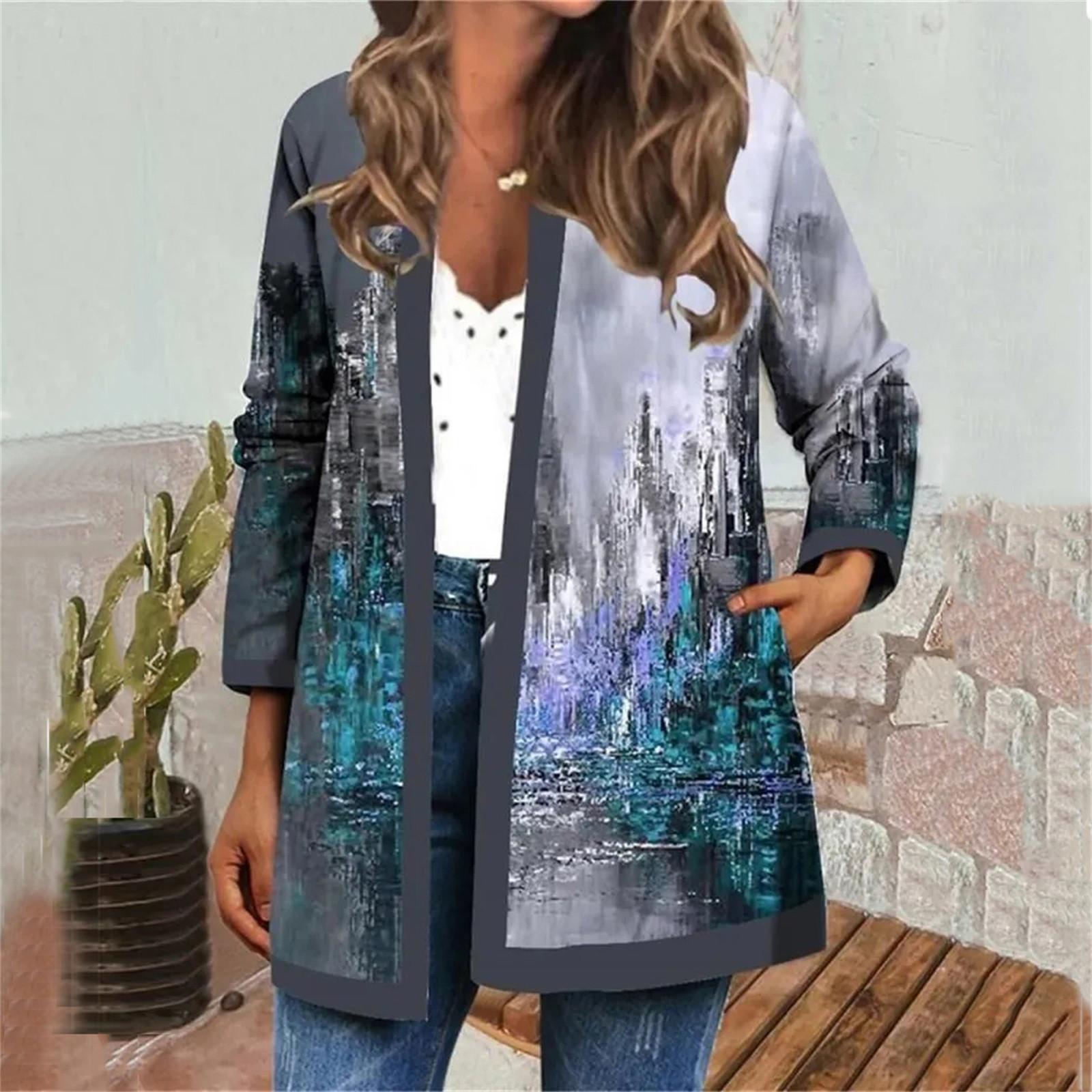 

Женская осенне-зимняя модная повседневная куртка-кардиган средней длины с длинным рукавом и принтом L фиолетовый