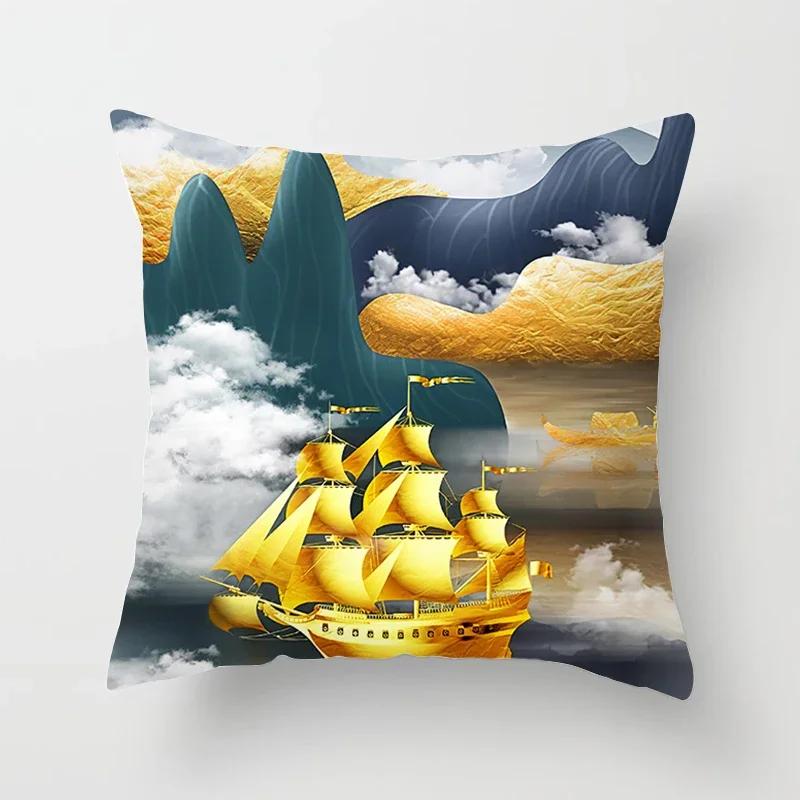 Black Gold Drawing Leaf Elk Tree Bird Butterfly Printed Square Pillowslip Polyester Cushion Cover Pillowcase Living Room Home