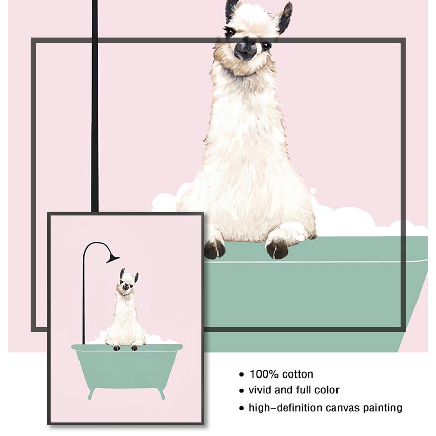 Picture Nordic Baby Girl Room Decor Nursery Wall Art Canvas Minimalist Bath Animal Pink Cartoon Painting Decoration