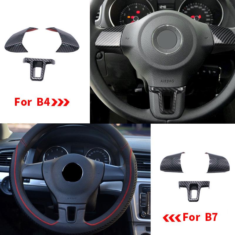 3pcs Car Styling ABS Carbon Fiber Texture Steering Wheel Panel Cover Trim For VW Golf 6 MK6 Bora Eos Polo Jetta Caddy Touran