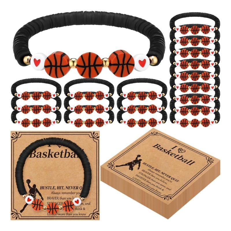 12Pcs/20Pcs Soft Clay Beaded Sports Bracelet Set Colorful Stretchy Wristbands for Casual Wear and Outdoor Activities