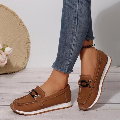 Casual Metal Decoration Slip On Pumps Women 2025 Autumn Low Heel Non Slip Loafers Comfort Soft Sole Stitching Decoration Shoes