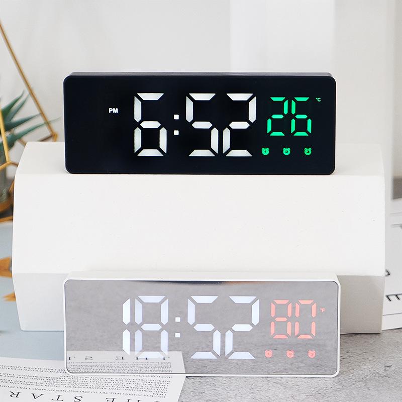 Silent LED Mirror Clock with Three Alarms - Ideal for Students & Kids' Bedside Desk