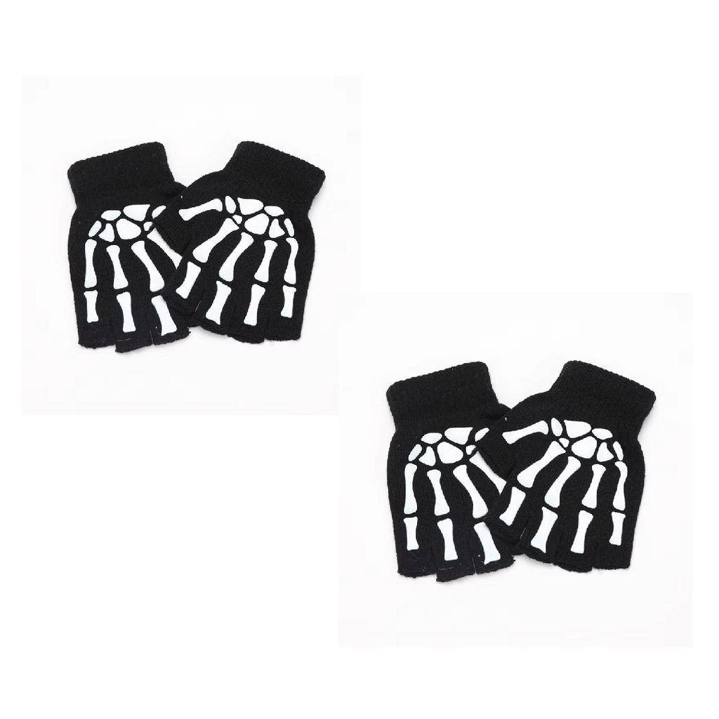 Neu Erwachsene Kinder Halloween Skelett Schädel Halb Finger Leucht Punk Handschuhe Winter