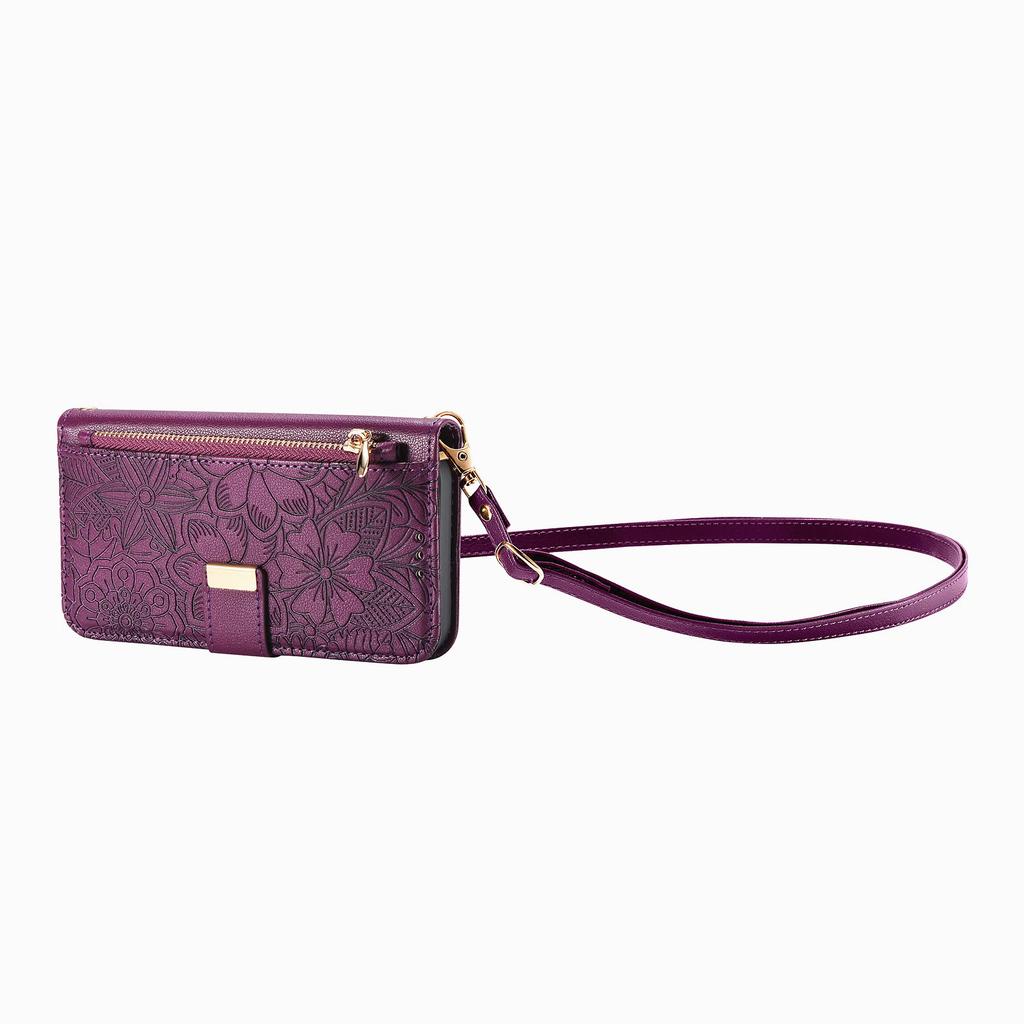 Floral Leather Wallet Case for Samsung Galaxy A05-A71 / S24-S25 series...with Detachable Shoulder Strap