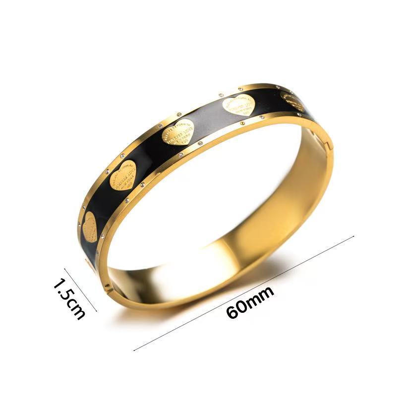 Trendy Fashion Women's jewelry gift Accessory with diamond inlay, heart-shaped letter, 18K Gold stainless steel Bracelet