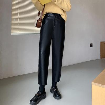 Herbst Winter Koreanischen Stil Mode Lässig Lose Hosen Mit Hoher Taille Baggy Hosen PU Burgund Leder Hosen Frauen Breite Bein Hosen