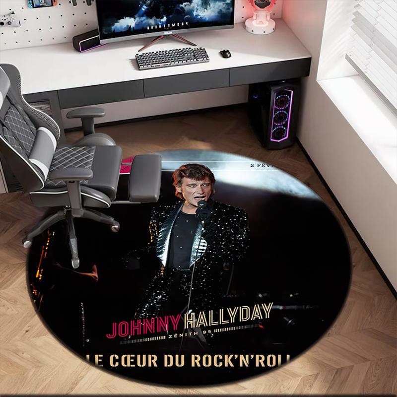 1pc Famous rock singer Johnny Hallyday Round carpet Painted Printed circular carpet, home door mat, outdoor travel protection carpet