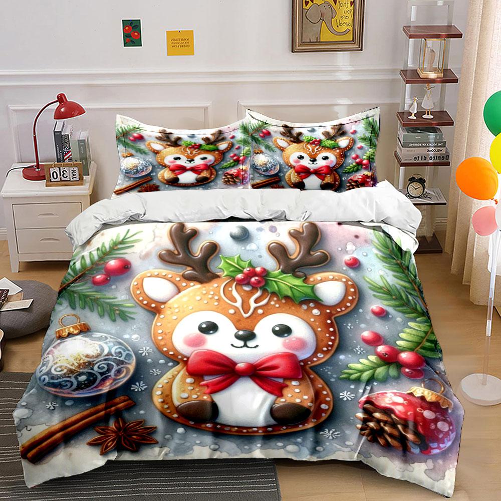 Cartoon Reindeer with Holly. Bedding Sets Duvet Cover Sets Duvet Covers Pillowcases(1*Duvet Cover 2*Pillowcases Without Duvet Insert)