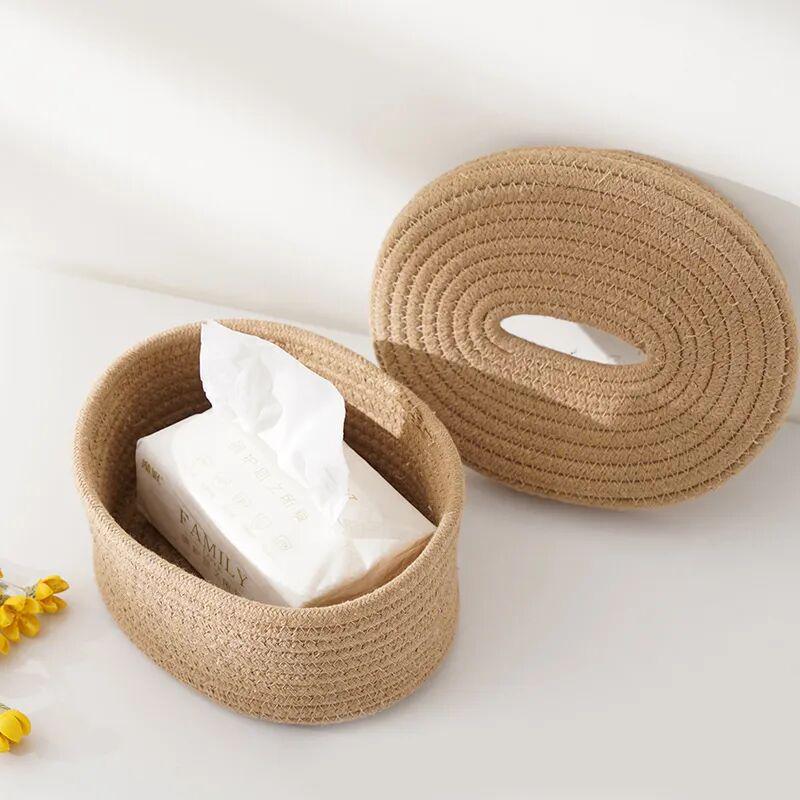 Nordic Style Cotton Rope Tissue Box with Lid - Living Room & Dining Table Storage Basket