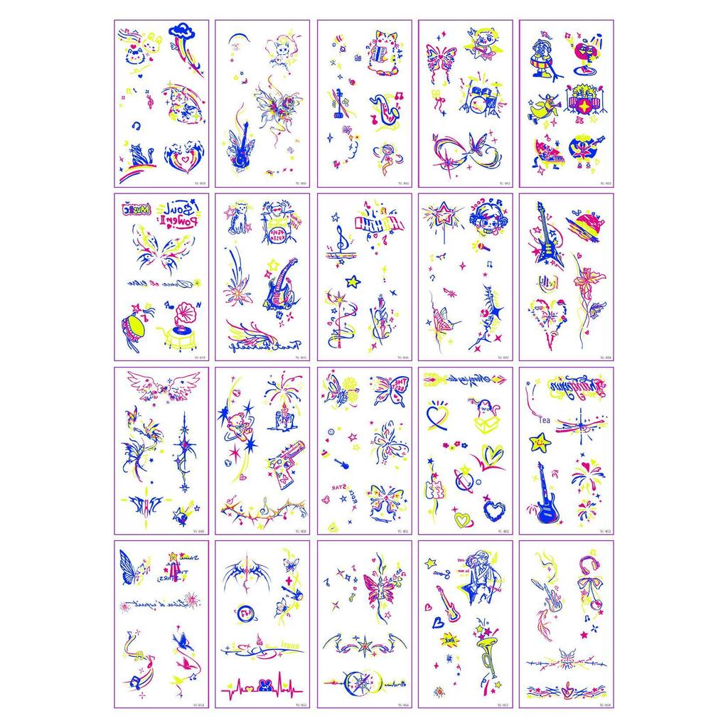 Neon Glow Music Festival Tattoo Stickers: Bright Fluorescent Designs for Concerts and Parties