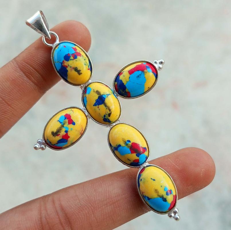 

Mosaic Jasper Gemstone 925 Sterling Silver Plated Sale Pendant Jewelry CRO-47