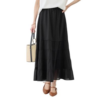 ROPE' PICNIC Women's Cotton Voile Tiered Skirt Lightweight Casual Summer Long Skirt Black Free Size GDC16110