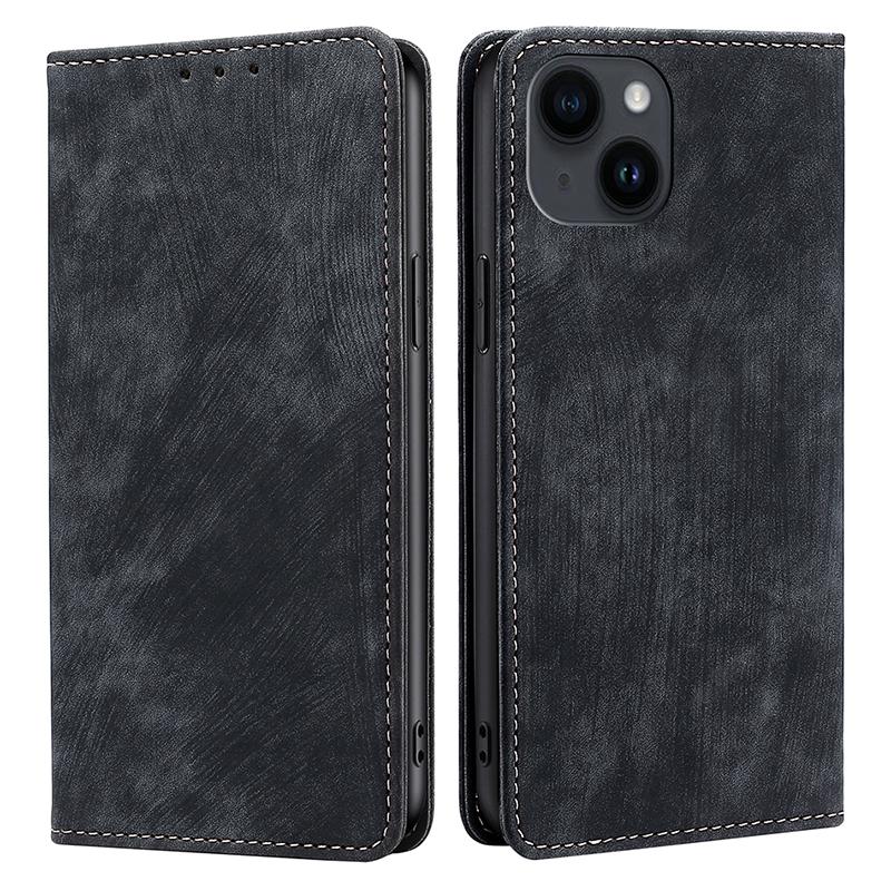 For iPhone 15 RFID Blocking Leather Wallet Stand Phone Case Magnetic Closing Anti-fall Cover