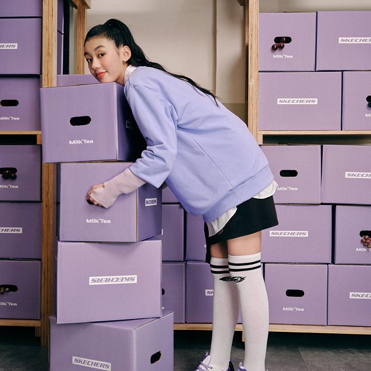 Skechers Colorful Casual Series Letter Pullover Sweatshirt Unisex Sweatshirt Sweet-Lavender L322U083-01DU