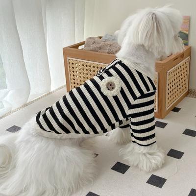 Cardigan Listrado Outono/Inverno Roupas para Cães Gatos Flores Fofas com Argola de Tração Suéter para Cachorro Roupas para Filhotes Roupas para Cachorros