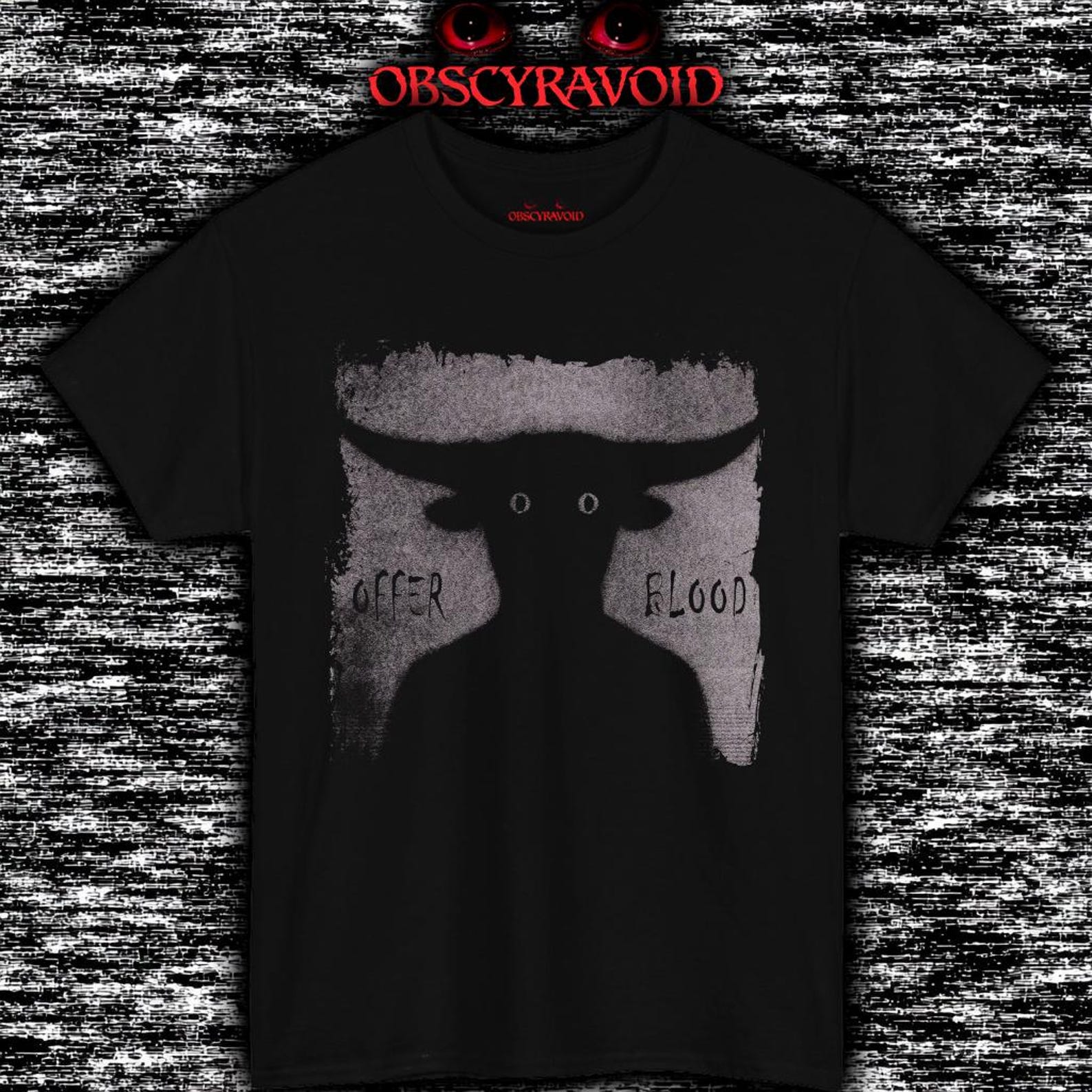Offer Blood Bull Shirt Creepy Analog Horror T-Shirt, Distorted VHS Demon Design, Occult Scary Graphic Tee 3XL
