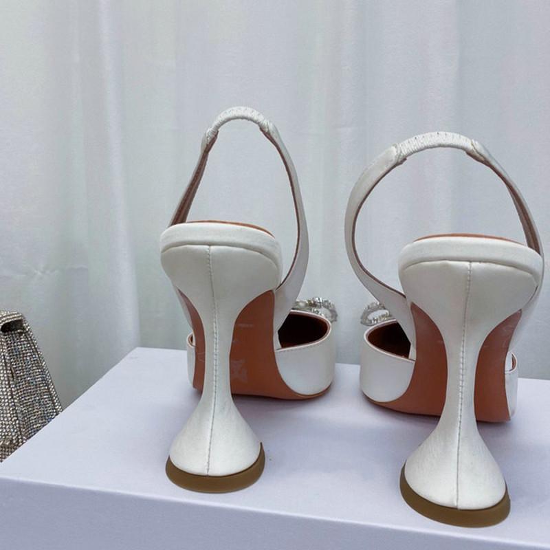 Fashion Pointed Middle And Back Empty Silk Sandals Women'S Net Red With Crystal Bow Stiletto Heels