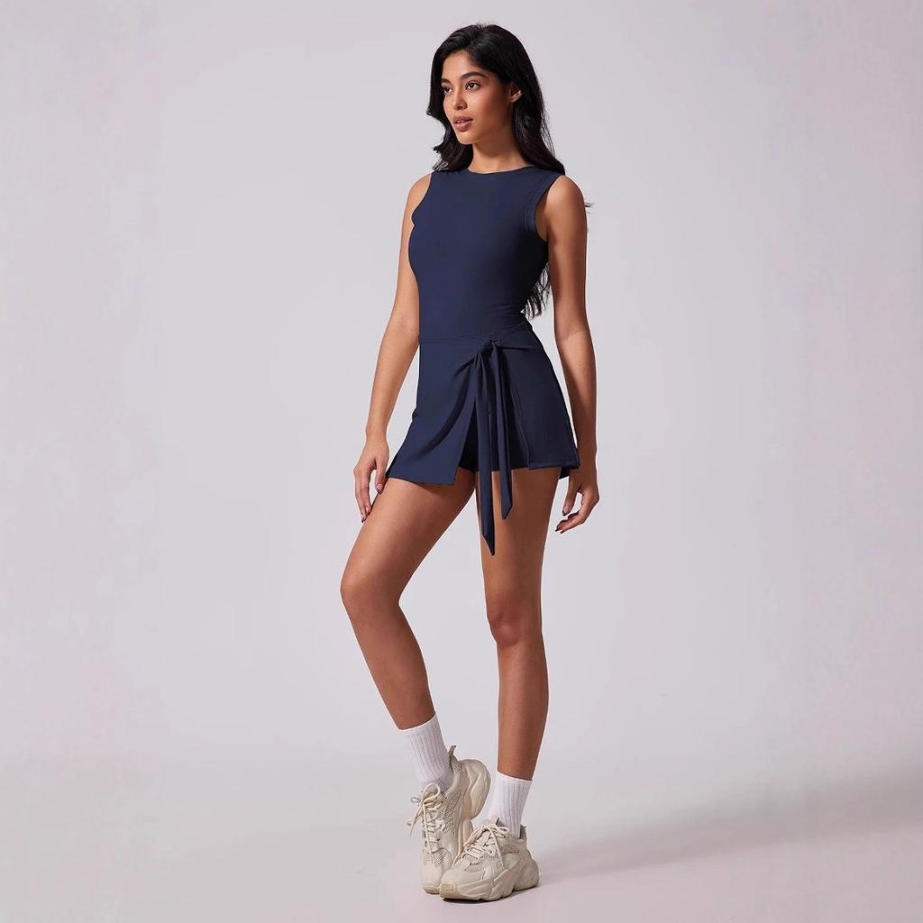 European And American Fake Two Anti-Light Tight Sports Dress Straps Sleeveless Back Yoga Tennis Skirt