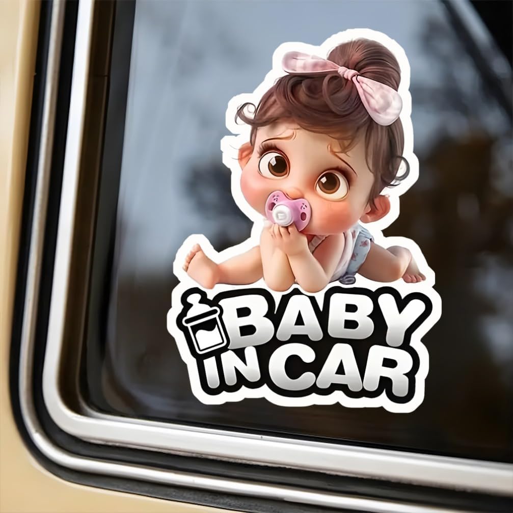 2pc Baby in Car- Youngsters Safety Vinyl Decals 4.13''x5.91''- Baby on Board Waterproof Stickers for Car Windows, Bumper & Rear Window - to Alert