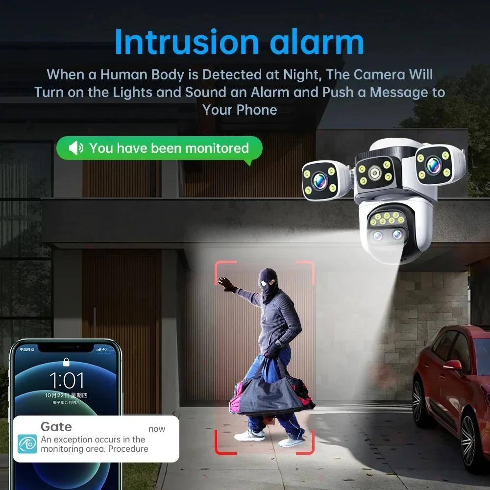 10K UHD WiFi6 20MP Outdoor Security Camera with 10X Zoom Four Screens Four Lenses PTZ Auto-Tracking Waterproof for CCTV