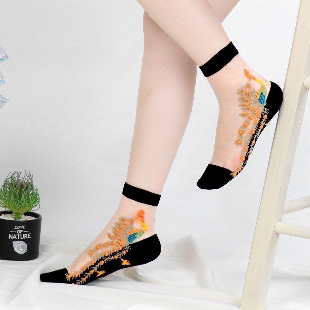 4 Ζεύγη Γυάλινες Κάλτσες για Γυναίκες Καλοκαίρι Λεπτή Σχεδίαση Μήκος Μέσης Κνήμης Αντιαγκιστρικές Μεταξωτές Αναπνέουσες για Γυναίκες