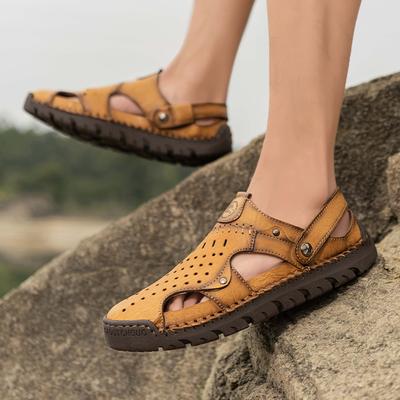 Sandali Uomo Pelle Vera Moda Pantofole da Esterno Scarpe Estive Uomo Comfort Sandali da Spiaggia uomo Scarpe da Ginnastica Outdoor taglia grande 48