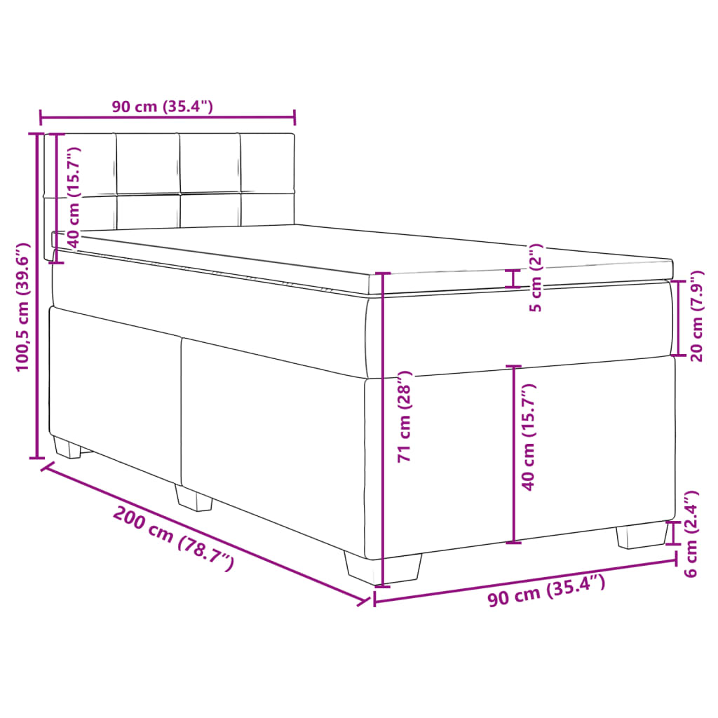 vidaXL Box Spring Bed with Mattress Pink 90x200 cm Velvet