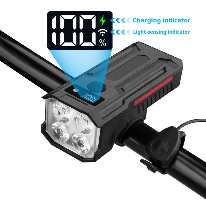 Solar Bicycle Lights Front Intelligent Light-sensing Bike Front Lamp with 120 Decibel Horn Type-c Charging Headlight LED Light2