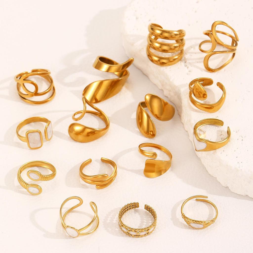 Gold-Plated Irregular Geometric Stainless Steel Ring with Versatile Knuckle Design