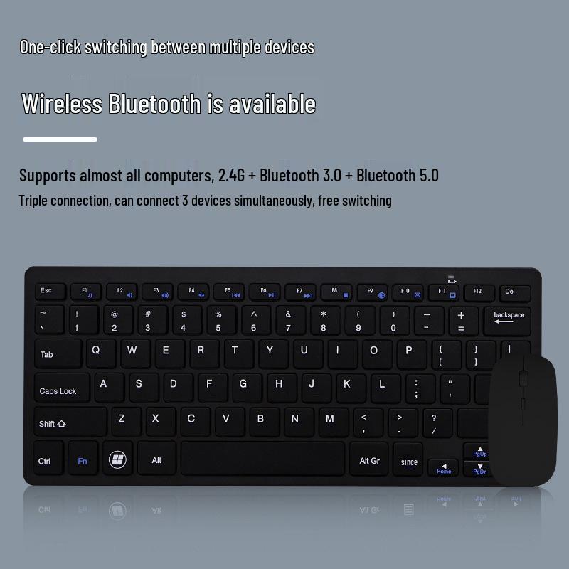 2.4G Silent Portable Wireless Bluetooth Keyboard & Mouse Set for Mobile, Tablet, Laptop - Battery Powered