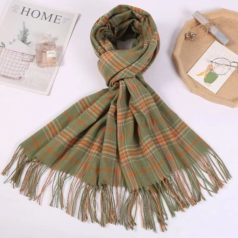 Autumn And Winter Simple Women'S Plaid Scarf Shawl European And American Thick Warm Long Imitation Cashmere Scarf
