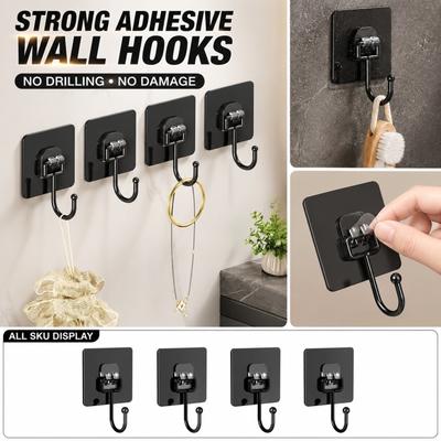 Strong Adhesive Wall Hook 7x7cm No Drilling Damage Free Hanging Hook for Bathroom Kitchen Door Back Mounting