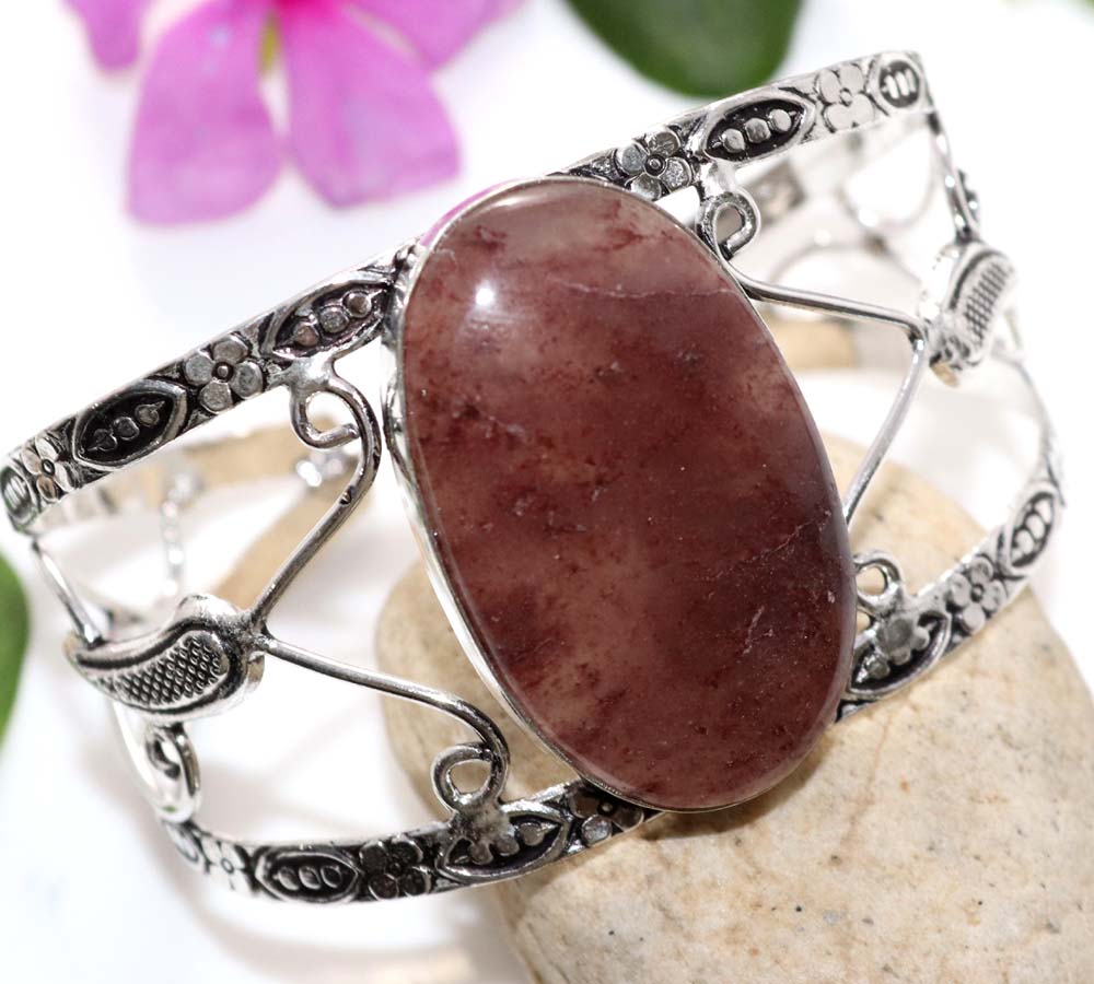 Huge Strawberry Quartz 925 Silver Plated Bangle 6.5" Party Wear Gift Trendy K9v19
