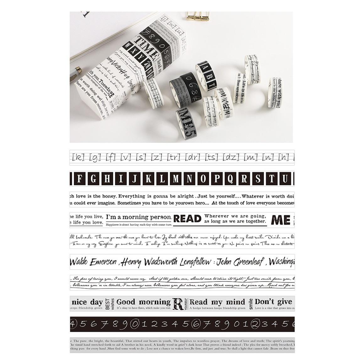 

10шт Vintage Scotch Design Washi Tapes Set Set 15mm Alphabet Number Plaid Color Adhesive Stickers Decoration