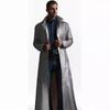New Spring Commuter Men's Leather Jacket Extended Fashion Suit Collar Casual PU Leather Jacket Over Knee Leather Jacket
