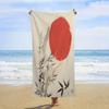 Japanese Style Ink Painting Plant Leaves and Sun Beach Towel Traditional Japanese Ink Painting Personalized Beach Towels Sand